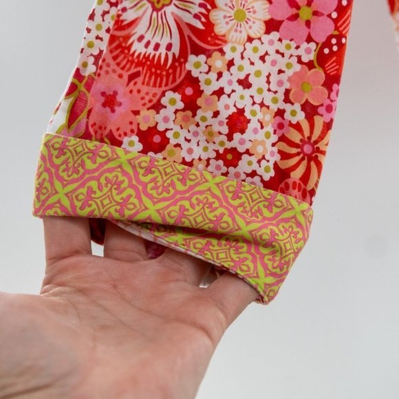 Robert Graham bold  print blouse with Pink, red & green flowers embroidery | S - Picture 5 of 8